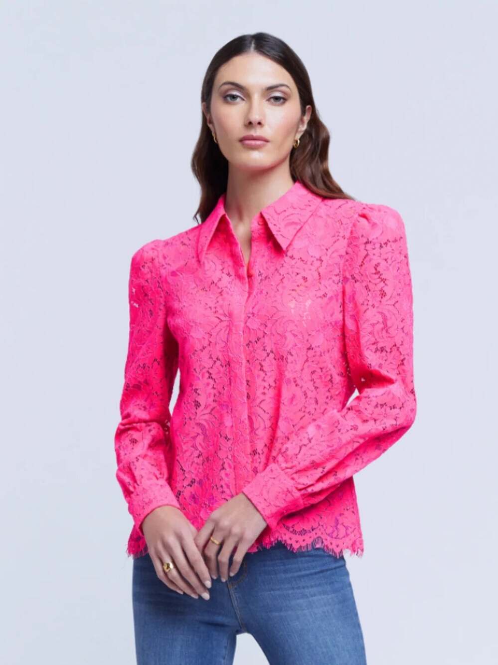 L'Agence Jenica Lace Blouse in Rose Pink size L large
